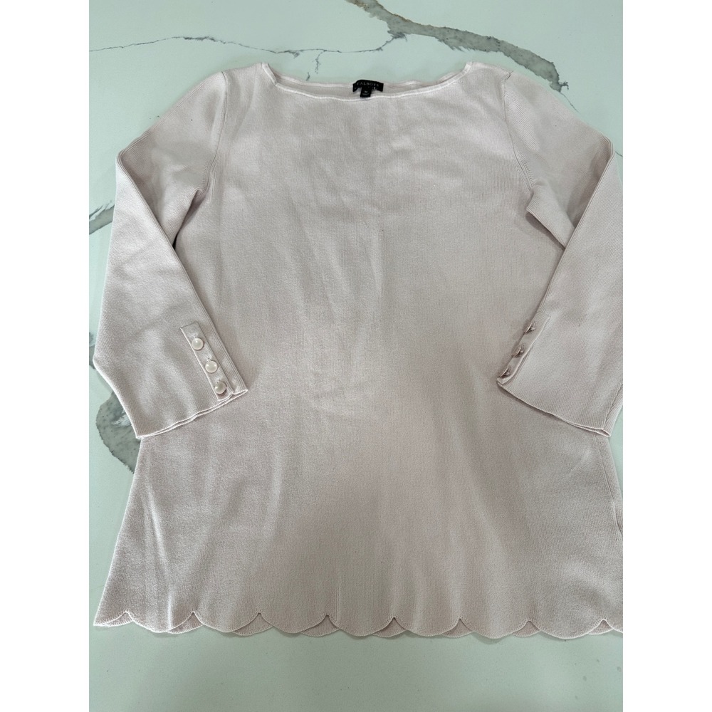 Talbots Womens Scalloped Hem Boat Neck Sweater Pink 3/4 Sleeve Size M